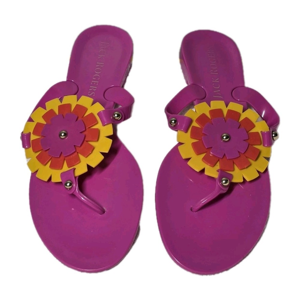 Jack Rogers  Size 9 Bella Jelly Thong‎ Sandals Flip Flop Pink Floral Medallion